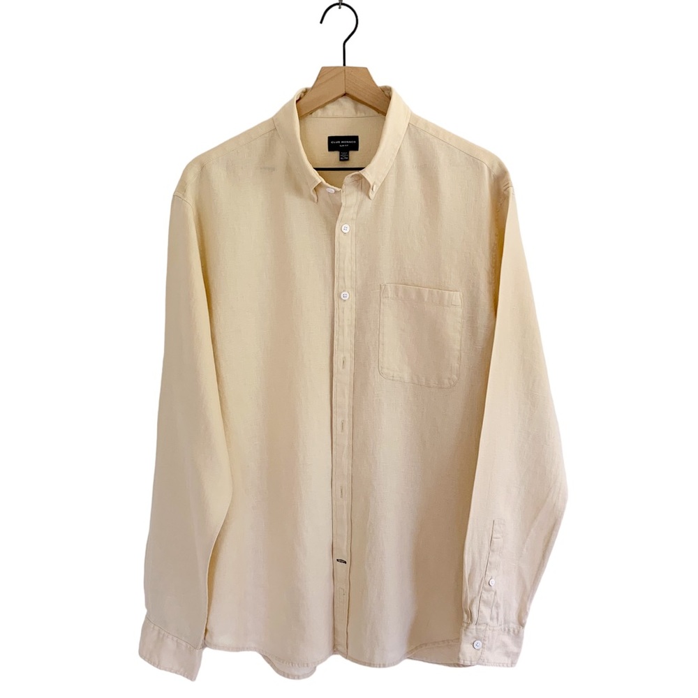 Club Monaco Yellow 100% Linen Slim Fit Shirt - Picture 6 of 8